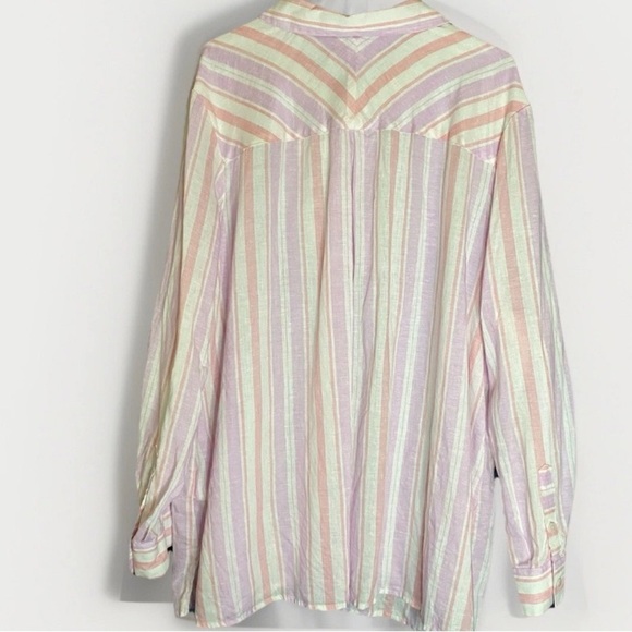 Foxcroft NYC Blouse Women’s 22W Pink Striped Buttoned Shirt Top 100% Linen EUC - Picture 2 of 8